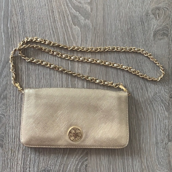 TORY BURCH leather gold clutch - Picture 1 of 11